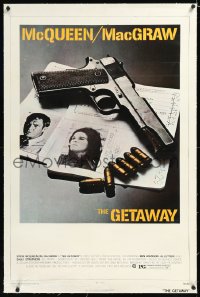 1h1097 GETAWAY linen 1sh 1972 Steve McQueen, McGraw, Sam Peckinpah, cool gun & passports image!