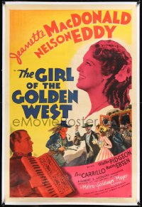 1h1101 GIRL OF THE GOLDEN WEST linen style D 1sh 1938 Jeanette MacDonald, Nelson Eddy, very rare!