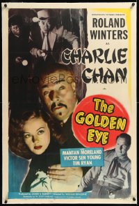 1h1103 GOLDEN EYE linen 1sh 1948 Roland Winters as Charlie Chan, Victor Sen Young & Mantan, rare!