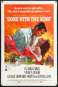1h1105 GONE WITH THE WIND linen 1sh R1970 Terpning art of Gable carrying Leigh over burning Atlanta!