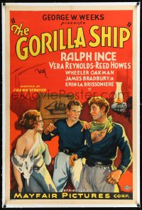 1h1106 GORILLA SHIP linen 1sh 1932 art of Ralph Ince rescuing Vera Reynolds from bad guy, ultra rare!