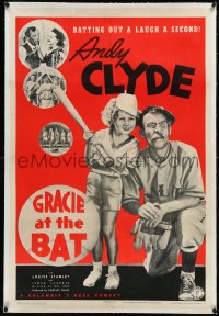 1h1107 GRACIE AT THE BAT linen 1sh 1937 Andy Clyde manages female softball players, ultra rare!