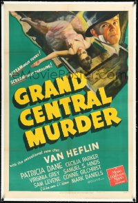 1h1108 GRAND CENTRAL MURDER linen 1sh 1942 art of sensational new star Van Heflin & Patricia Dane!