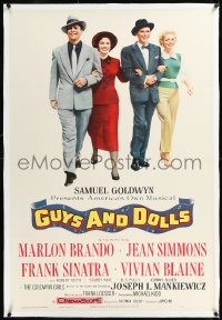 1h1116 GUYS & DOLLS linen 1sh 1955 Marlon Brando, Jean Simmons, Frank Sinatra & Blaine arm-in-arm!