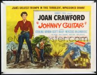 1h0482 JOHNNY GUITAR linen 1/2sh 1954 tough Joan Crawford reaching for gun, Nicholas Ray classic!