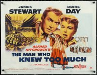 1h0486 MAN WHO KNEW TOO MUCH linen 1/2sh 1956 James Stewart & Doris Day, Alfred Hitchcock!
