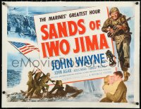 1h0493 SANDS OF IWO JIMA linen style A 1/2sh 1950 WWII Marine John Wayne, famous flag raising, rare!