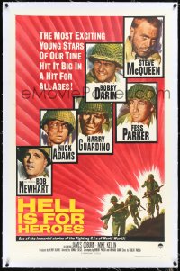 1h1125 HELL IS FOR HEROES linen 1sh 1962 Steve McQueen, Bob Newhart, Fess Parker, Bobby Darin, WWII!