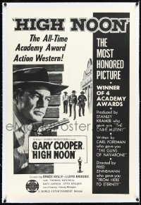 1h1126 HIGH NOON linen 1sh R1966 art of cowboy Gary Cooper, Fred Zinnemann classic!