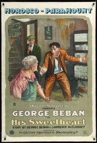 1h1127 HIS SWEETHEART linen 1sh 1917 George Beban in a quaint appealing photo-drama, ultra rare!