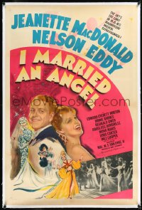 1h1136 I MARRIED AN ANGEL linen style C 1sh 1942 Jeanette MacDonald & Nelson Eddy, ultra rare!