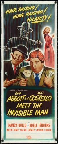 1h0418 ABBOTT & COSTELLO MEET THE INVISIBLE MAN linen insert 1951 great art of Bud & Lou w/monster!