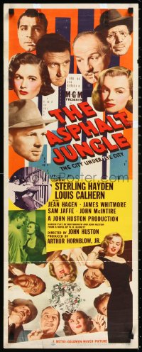 1h0457 ASPHALT JUNGLE insert 1950 best poster on this classic title, Marilyn Monroe shown twice!