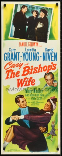 1h0458 BISHOP'S WIFE insert 1947 art & image of Cary Grant, Loretta Young & priest David Niven!