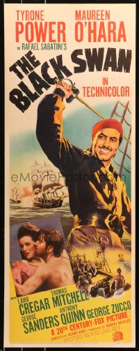 1h0449 BLACK SWAN insert 1942 great art of pirate Tyrone Power & photo with Maureen O'Hara!