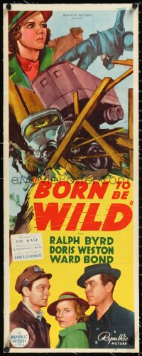 1h0421 BORN TO BE WILD linen insert 1938 cool art of truckers driving to dynamite a dam, very rare!