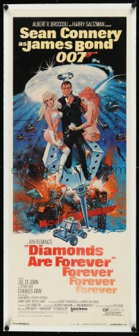 1h0423 DIAMONDS ARE FOREVER linen insert 1971 Robert McGinnis art of Sean Connery as James Bond 007!