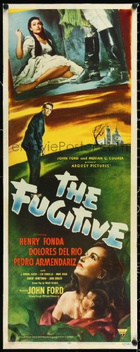1h0425 FUGITIVE linen insert 1947 directed by John Ford, art of Henry Fonda & Dolores del Rio!