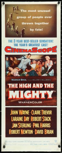 1h0429 HIGH & THE MIGHTY linen insert 1954 John Wayne & Claire Trevor, William Wellman airplane disaster!