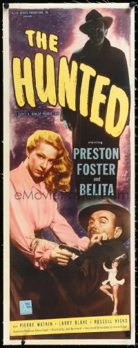1h0431 HUNTED linen insert 1948 c/u of Preston Foster trying to wrestle gun from Belita's hand, rare!