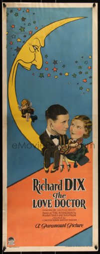 1h0465 LOVE DOCTOR insert 1929 great art of Richard Dix and patient in crescent moon w/ Cupid, rare!
