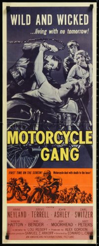 1h0467 MOTORCYCLE GANG insert 1957 Anne Neyland is wild & wicked and living with no tomorrow!