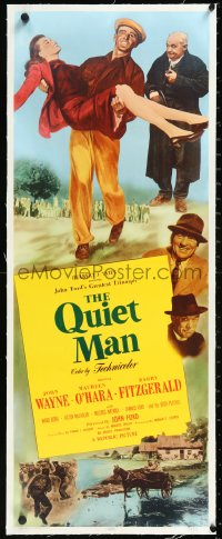 1h0439 QUIET MAN linen insert 1951 great image of John Wayne carrying Maureen O'Hara, John Ford!