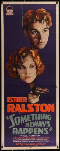 1h0469 SOMETHING ALWAYS HAPPENS insert 1928 Neil Hamilton & Esther Ralston points gun, ultra rare!