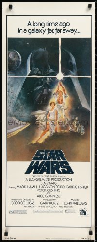 1h0470 STAR WARS insert 1977 George Lucas classic, iconic Tom Jung art of Vader over Luke & Leia!