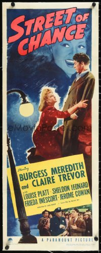1h0442 STREET OF CHANCE linen insert 1942 Cornell Woolrich film noir, Meredith, Trevor, ultra rare!