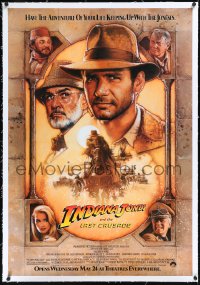 1h1142 INDIANA JONES & THE LAST CRUSADE linen advance 1sh 1989 Drew art of Harrison Ford & Connery!