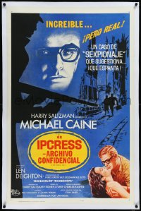 1h1143 IPCRESS FILE linen Spanish/US 1sh 1965 Michael Caine in the spy story of the century, cool art!