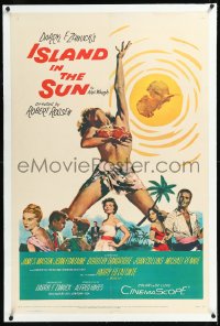 1h1144 ISLAND IN THE SUN linen 1sh 1957 James Mason, Joan Fontaine, Dorothy Dandridge, Harry Belafonte