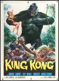 1h0145 KING KONG linen Italian 1p R1973 best Casaro art of the giant ape carrying sexy Fay Wray!