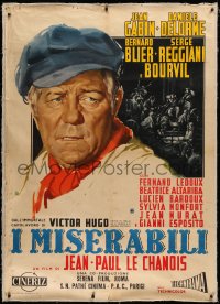 1h0146 LES MISERABLES linen Italian 1p 1959 great art of Jean Gabin as Jean Valjean, ultra rare!
