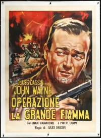 1h0152 REUNION IN FRANCE linen Italian 1p R1964 different Piovano art of John Wayne, Jules Dassin!