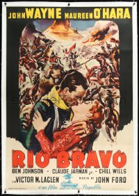 1h0154 RIO GRANDE linen Italian 1p 1951 art of John Wayne & Maureen O'Hara, as Rio Bravo, ultra rare