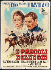 1h0156 SANTA FE TRAIL linen Italian 1p R1962 Olivetti art of Errol Flynn & Olivia De Havilland, rare!