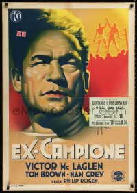 1h0609 EX-CHAMP Italian 1sh 1940 different art of boxer Victor McLaglen c/u & in ring, very rare!