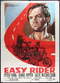 1h0163 EASY RIDER linen Italian 2p R1970s different art w/prominent Jack Nicholson + Fonda & Hopper!