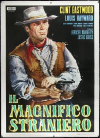 1h0170 MAGNIFICENT STRANGER linen Italian 2p 1967 great art of Clint Eastwood from Rawhide TV show!
