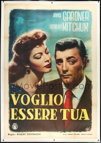 1h0173 MY FORBIDDEN PAST linen Italian 2p R1962 different Fiorenzi art of Mitchum & Gardner, rare!