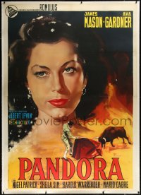 1h0175 PANDORA & THE FLYING DUTCHMAN linen Italian 2p R1961 different art of Gardner & matador, rare!