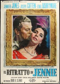 1h0176 PORTRAIT OF JENNIE linen Italian 2p R1960 Cesselon art of Joseph Cotten & Jennifer Jones, rare!