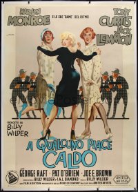 1h0180 SOME LIKE IT HOT linen Italian 2p 1959 Olivetti art of Marilyn Monroe, Curtis & Lemmon, rare!