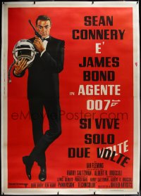 1h0183 YOU ONLY LIVE TWICE linen Italian 2p R1970s art of Sean Connery as James Bond with gun & helmet!