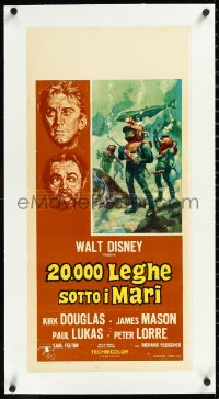 1h0747 20,000 LEAGUES UNDER THE SEA linen Italian locandina R1960s art of Douglas & Mason, rare!