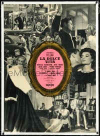 1h0789 LA DOLCE VITA linen Italian 27x37 pbusta 1960 Federico Fellini, cool montage of movie scenes!