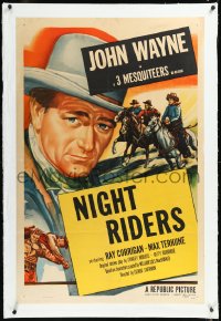 1h1154 JOHN WAYNE linen 1sh 1953 great image of The Duke with The Three Mesquiteers, Night Riders!
