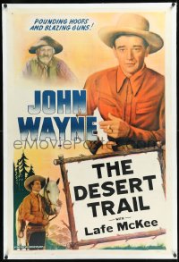 1h1153 JOHN WAYNE linen 1sh 1947 great image of The Duke with Gabby Hayes & horse, The Desert Trail